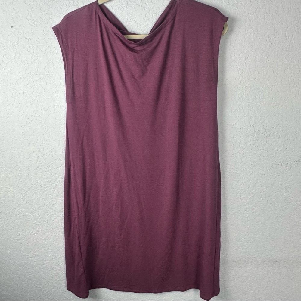 Eileen Fisher Twist Back Stretch Jersey Bateau Neck Cap Sleeves Mini Dress Small
